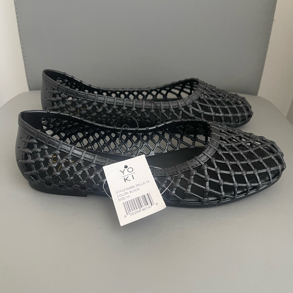 YO KI  Women's Jelly Ballet Flat Mesh Casual Black Shoe Size 10